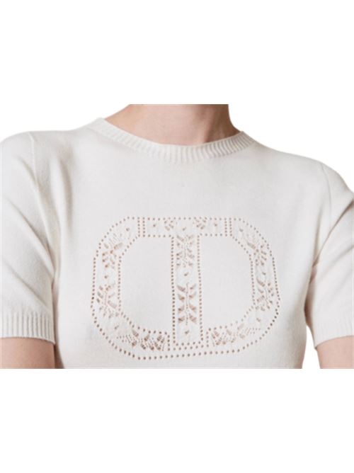 maglia donna lupetto applicazione misto viscosa neve TWINSET | 251TP343000282